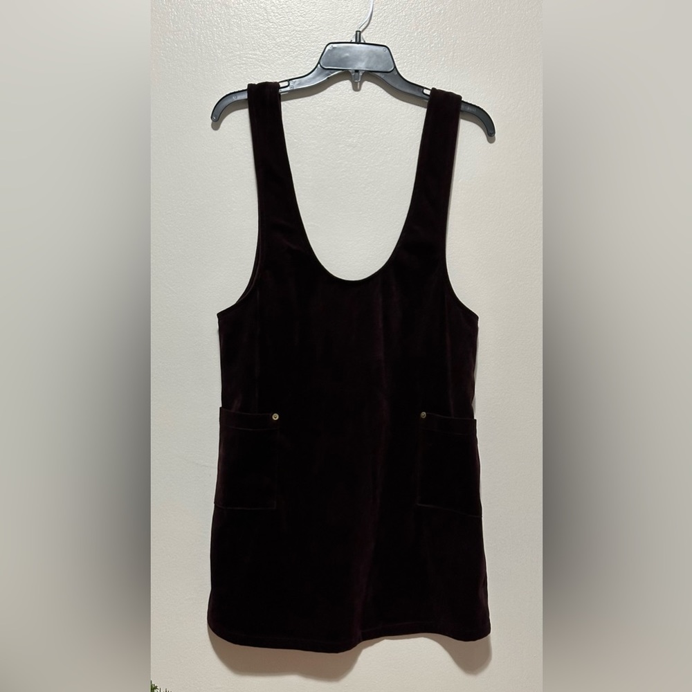 Anthropologie SAGE the Label Mini Dress Jumper Size L Velvet Corduroy Maroon Y2K - Picture 2 of 8